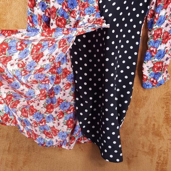 RIXO Womens Wrap Dress XS Black Floral Polka Dot Mixed Print Mini Silk CHERIE - Picture 6 of 11